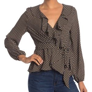 Wrap front ruffle neck blouse